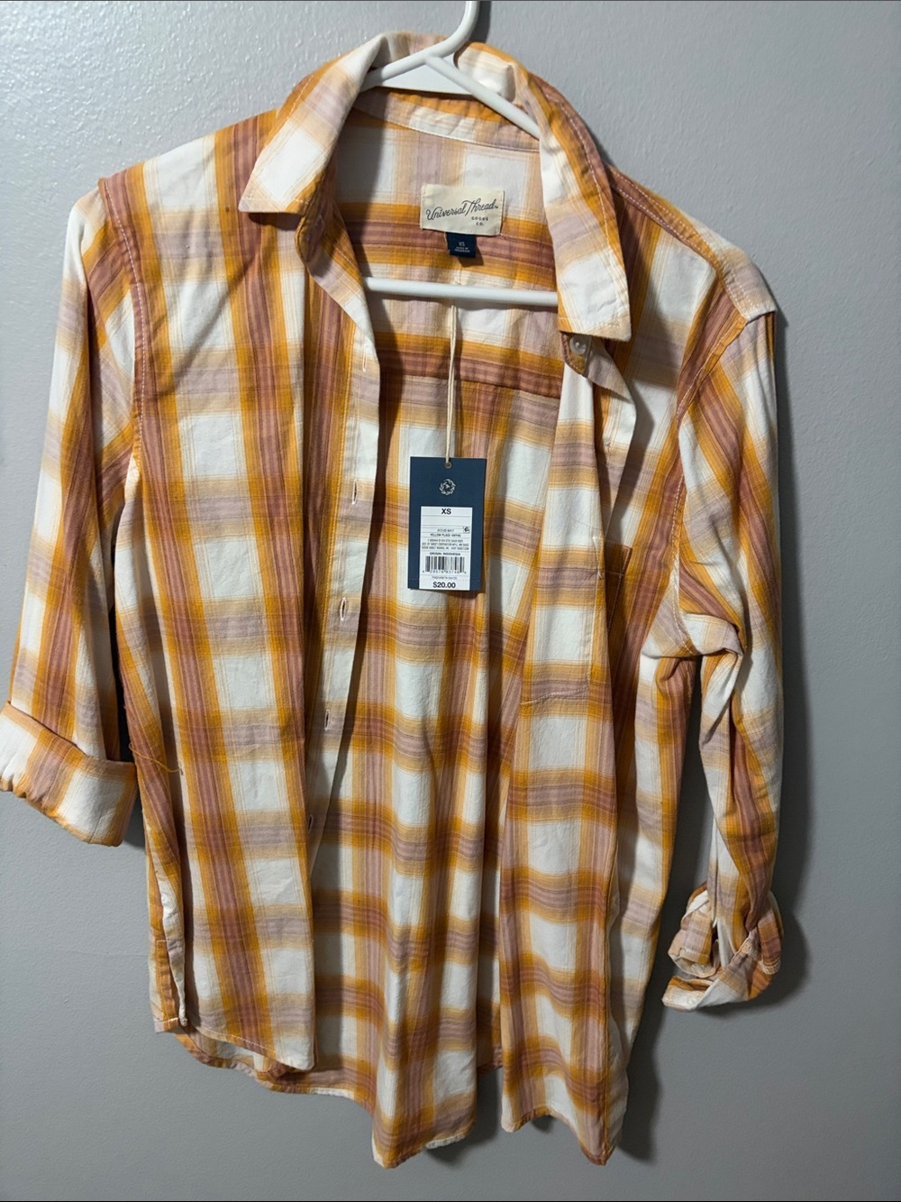 Universal Thread White and Mustard Plaid Button-Down Shirt